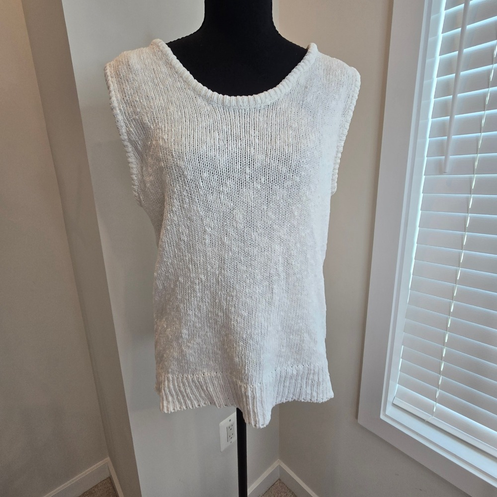 Capeisle Knitters Sweater Women L White Good Cotton Textured Scoop Neck (T4)